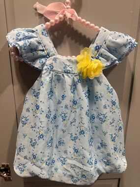 Light Blue Floral Baby Dress with Yellow Flower Accent